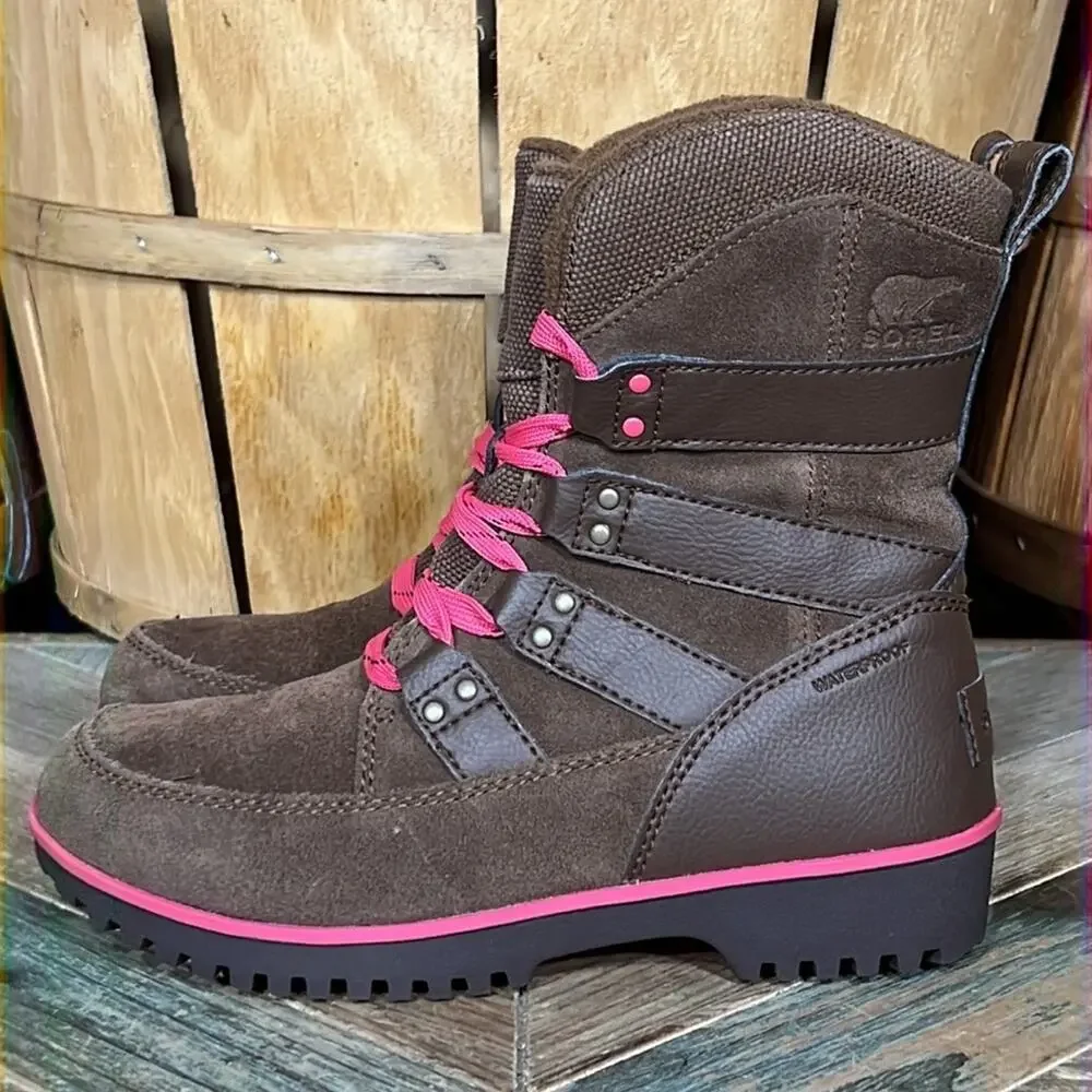 Sorel Meadow Lace Brown Suede Waterproof Insulated Snow Boots Girls Size 3